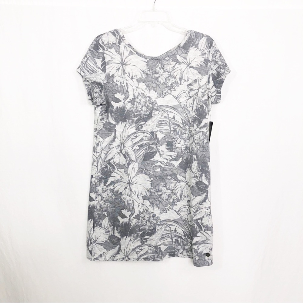 NEW Ideology Short Sleeve Zen Keyhole Back Floral Mini Dress, Size Medium, Gray